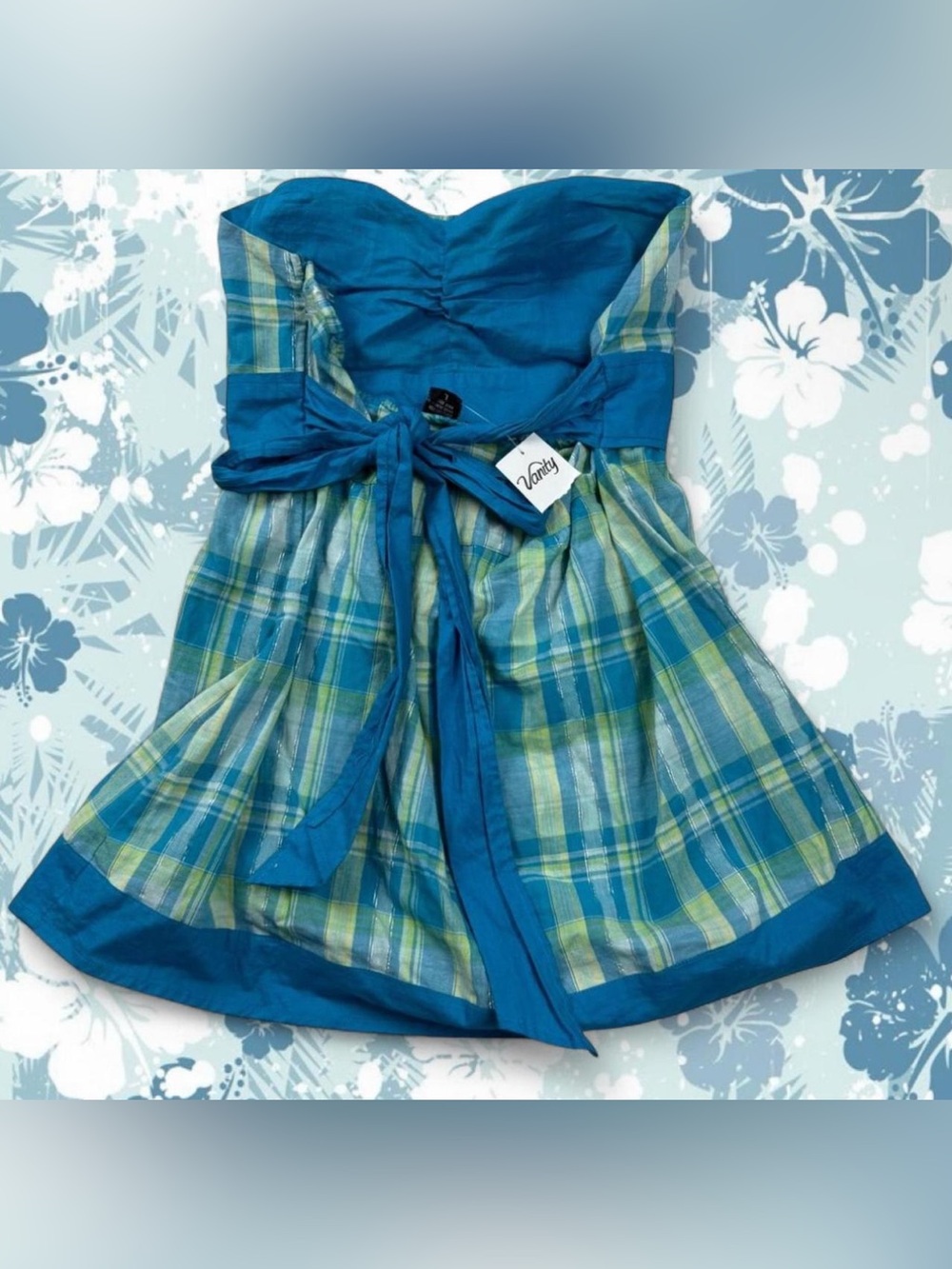 Vanity Blue & Green Plaid Strapless Camisole - Picture 2 of 3